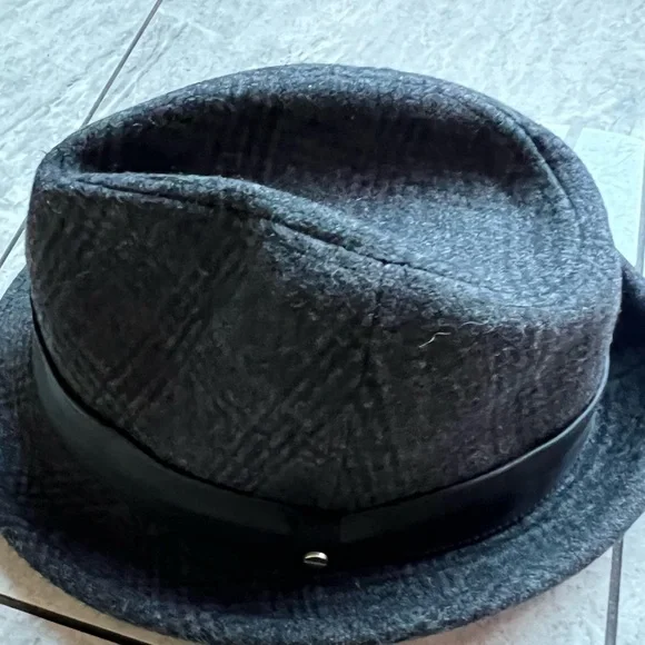 Stetson "All American" Fedora Mens charcoal Textured Herringbone Pattern, Rivet - Picture 4 of 9